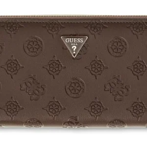 GUESS DIANA SLG LARGE ZIP AROUND - CHOCOLATE LOGO