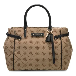 GUESS DOROTHY GIRLFRIEND SATCHEL - LATTE LOGO/BLACK