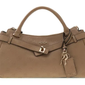 GUESS ELLA LOGO GIRLFRIEND SATCHEL - BEIGE LOGO
