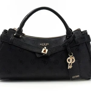 GUESS ELLA LOGO GIRLFRIEND SATCHEL - BLACK LOGO