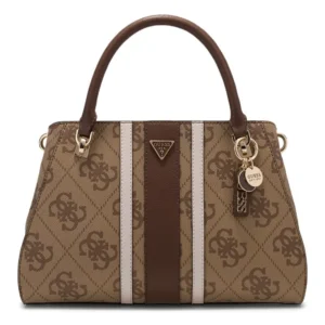 GUESS NOELLE II LUXURY SATCHEL - LATTE LOGO/BROWN