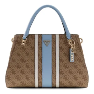 GUESS NOELLE II LUXURY SATCHEL - LATTE LOGO/LIGHT BLU