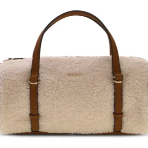 GUESS TAYLOR MINI BARREL SATCHEL - OFF WHITE/COGNAC
