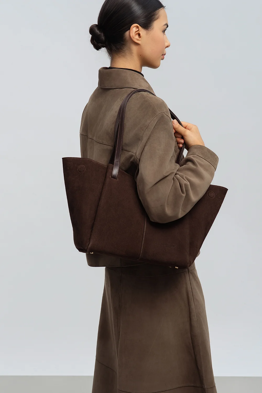 Sac cabas épaule - Suède - Marron – Image 6